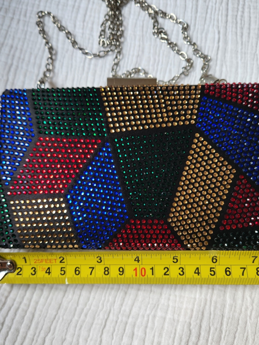Multicolor Rhinestone Box Clutch, Geo Pattern - Picture 2 of 6